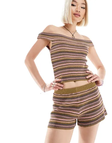 COLLUSION knitted stripe shorts co-ord in pink and brown