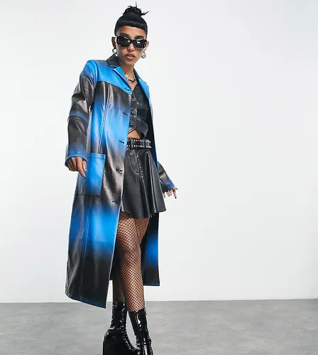 COLLUSION longline leather look gradient print coat in blue