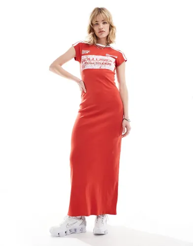 COLLUSION motocross fitted maxi dress in red