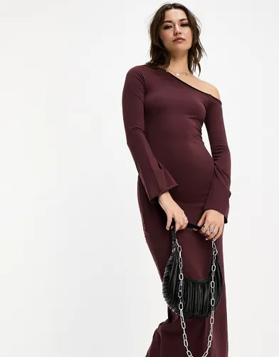 COLLUSION off the shoulder long sleeve maxi dress in brown