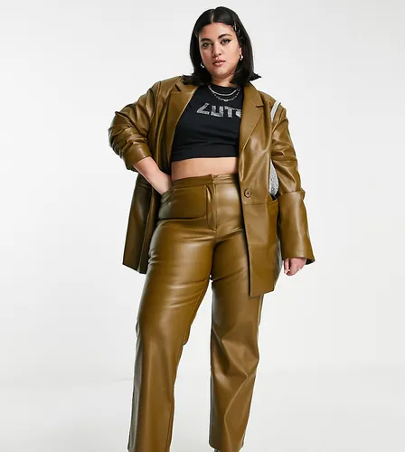 COLLUSION Plus faux leather blazer co-ord in olive green