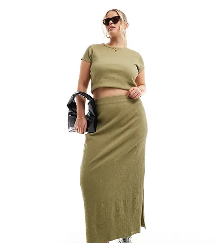 COLLUSION Plus textured maxi skirt co-ord in khaki-Green
