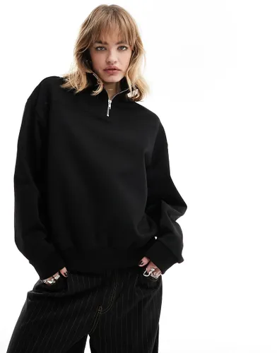 COLLUSION quarter zip sweatshirt in black