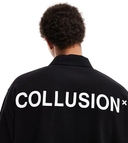 COLLUSION short sleeve polo t-shirt with back print in black