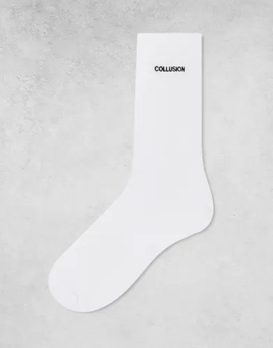 COLLUSION Unisex branded sock in white