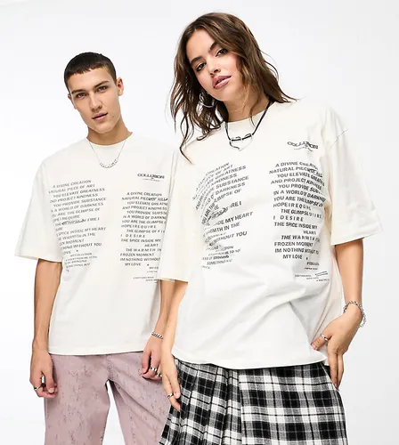 COLLUSION Unisex ecru oversized t-shirt with text print-White