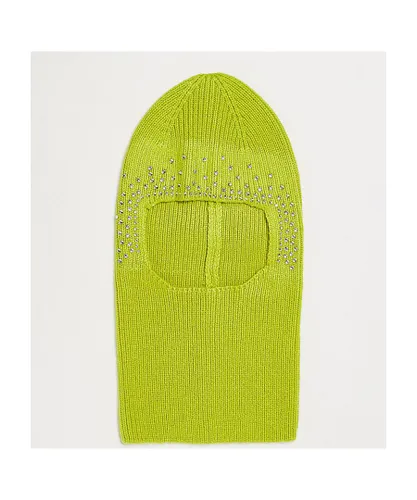 Collusion Unisex knitted balaclava with diamante hot fix in lime green - One