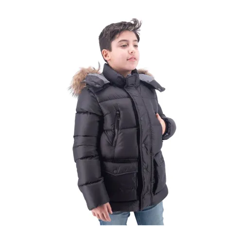 Colmar , Long Down Jacket with Removable Fur Hood ,Black male, Sizes: