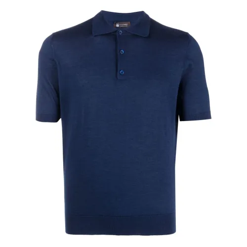 Colombo , Luxury Cashmere Silk Polo Shirt ,Blue male, Sizes: