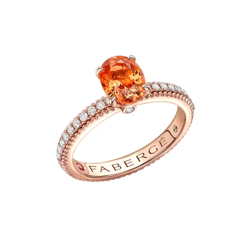 Colours of Love 18ct Rose Gold Spessartite Fluted Ring with Diamond Shoulders - Ring Size Q