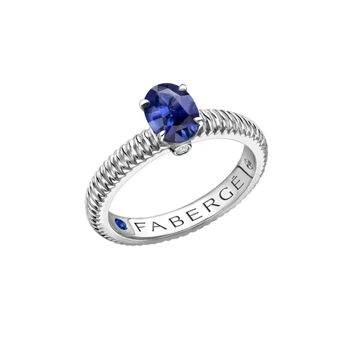 Colours of Love 18ct White Gold Blue Sapphire Fluted Ring - Ring Size N