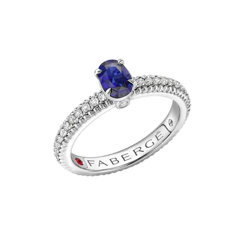 Colours of Love 18ct White Gold Blue Sapphire Fluted ring with Diamond Shoulders - Ring Size L