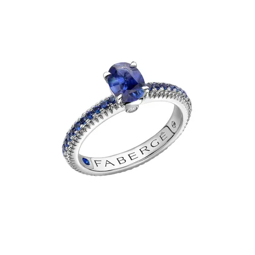 Colours of Love 18ct White Gold Blue Sapphire Fluted Ring with Sapphire Shoulders - Ring Size I