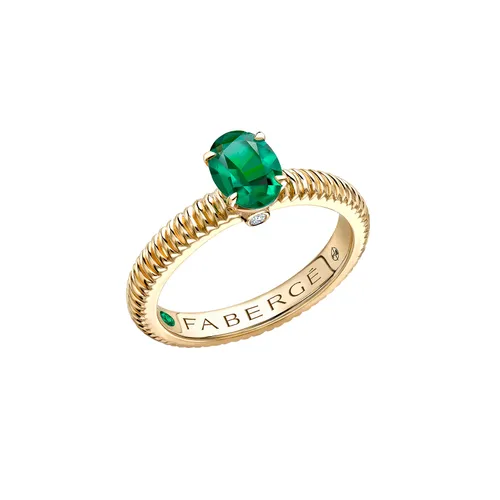 Colours of Love 18ct Yellow Gold Emerald Fluted Ring - Ring Size N