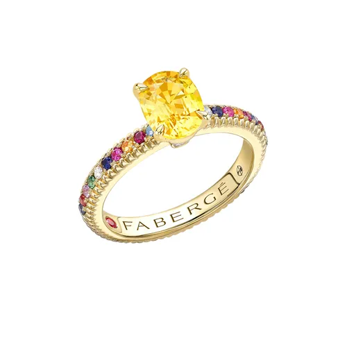 Colours of Love 18ct Yellow Gold Oval Yellow Sapphire Fluted Ring with Multicoloured Gemstone Shoulders - Ring Size I