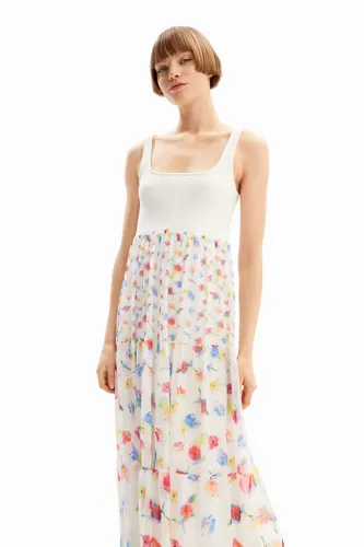 Combination floral midi dress - WHITE - M