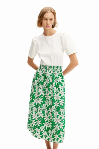 Combination floral midi dress - WHITE - XS