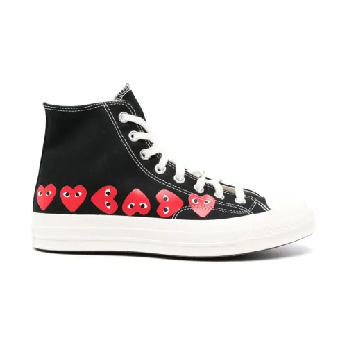 Comme des Garçons , Black Heart Print Canvas Sneakers ,Black male, Sizes: