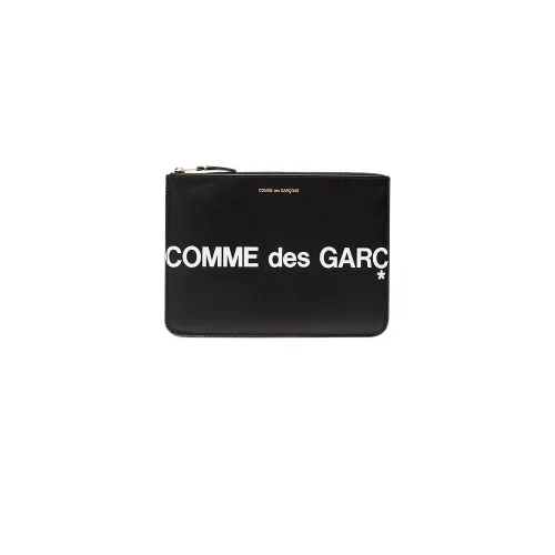 Comme des Garçons , Classic Black Leather Wallet with Gold Hardware and Zip Closure ,Black male, Sizes: ONE SIZE