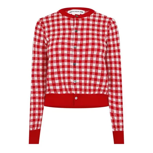 COMME DES GARCONS GIRL Gingham Checked Wool Knit Cardigan - Red