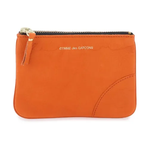 Comme des Garçons , Leather Coin Purse with Gold-Tone Logo ,Orange male, Sizes: ONE SIZE