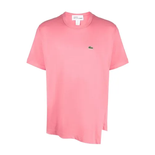 Comme des Garçons , Logo-Patch Cotton T-Shirt with Asymmetric Hem ,Pink male, Sizes: