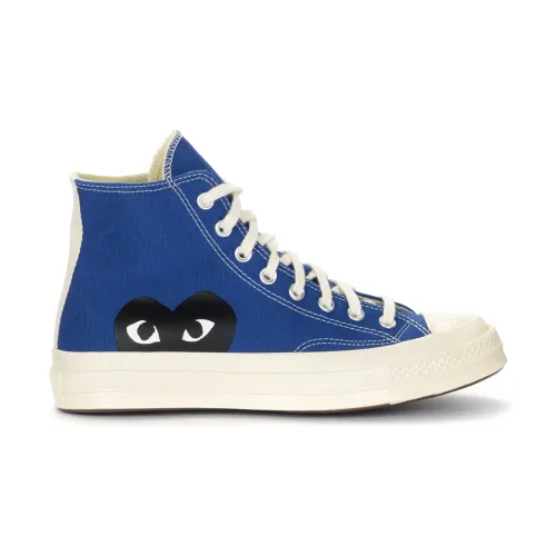Comme des Garçons Play , High Top Sneaker in Blue Canvas with Black Heart ,Blue male, Sizes: