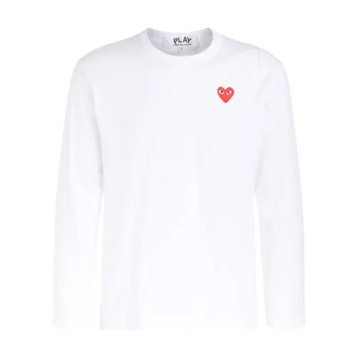 Comme des Garçons Play , Long Sleeve Mens T-Shirt with Red Heart ,White male, Sizes: