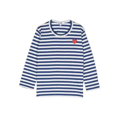 Comme des Garçons Play , Striped Heart T-shirt and Polo ,Blue female, Sizes:
