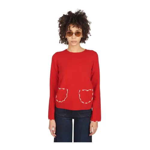 Comme des Garçons , Red Crew-Neck Sweater with Front Pockets ,Red female, Sizes: