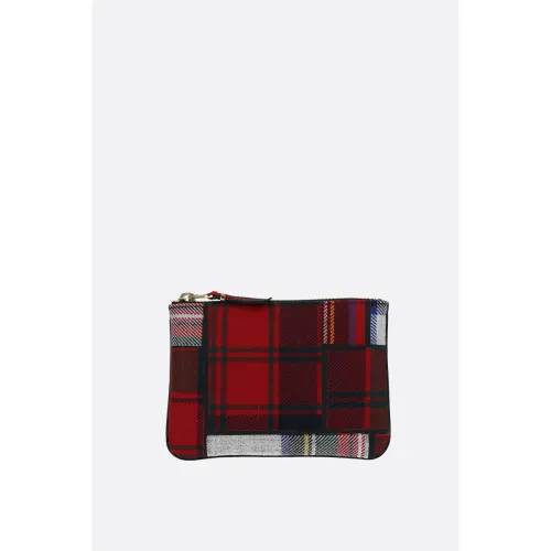 Comme des Garçons , Red Tartan Patchwork Wallet with Gold Hardware ,Red male, Sizes: ONE SIZE