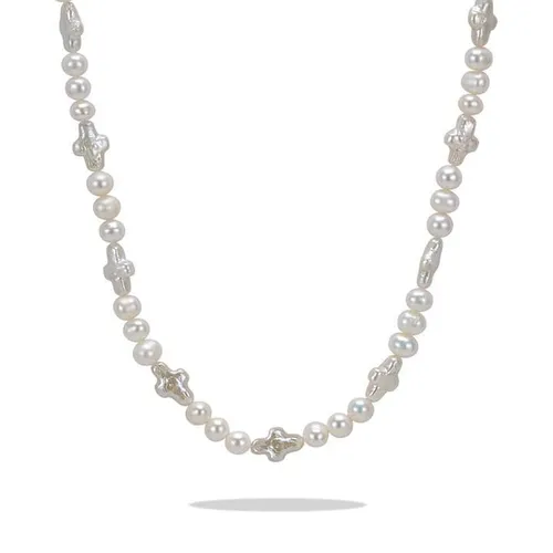 Common Lines Cross Pearls - Silver