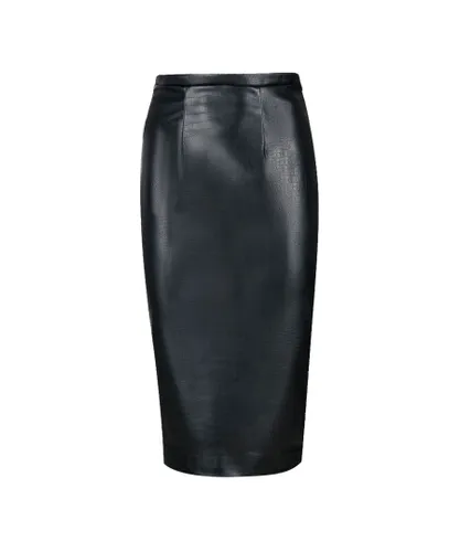 Conquista Womens Black Faux Croc Leather High Waist Pencil Skirt