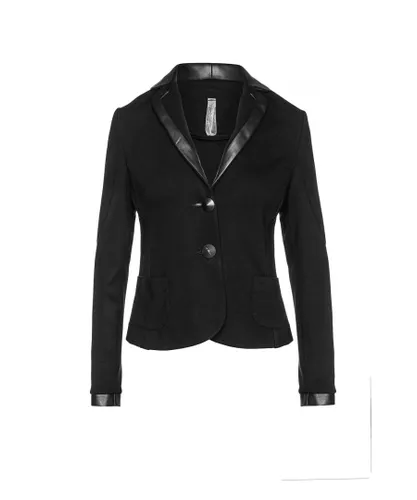 Conquista Womens Black Fitted Jacket with Faux Leather Detail