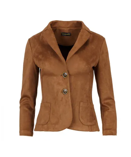 Conquista Womens Brown Alcantara-Look Fitted Jacket
