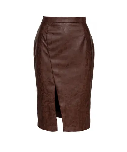 Conquista Womens Chocolate Brown Faux Leather Pencil Skirt