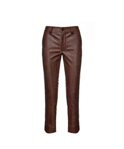 Conquista Womens Chocolate Brown Faux Moir Leather 7/8 Pants