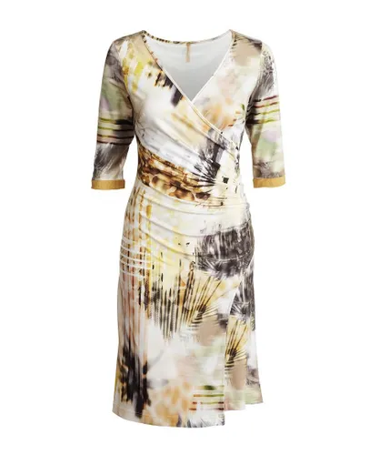 Conquista Womens Faux Crossover Print Dress - Mustard