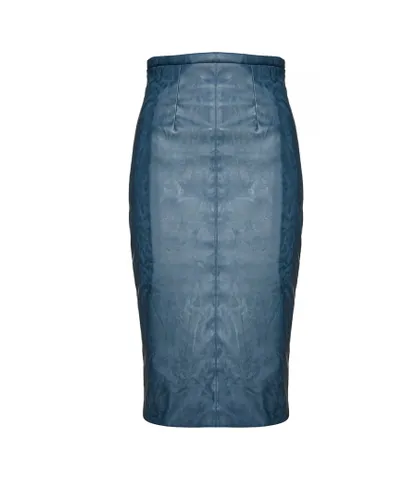 Conquista Womens Faux Leather High Waist Pencil Skirt - Indigo Blue