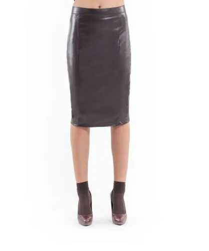 Conquista Womens Faux Leather Pencil Skirt brown