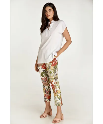 Conquista Womens Floral Cotton Pants in Earthy shades - Olive