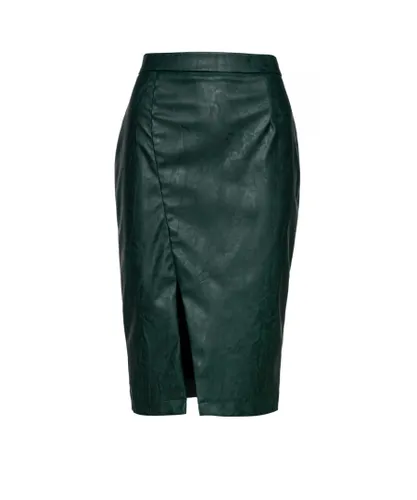 Conquista Womens Green Faux Leather Pencil Skirt