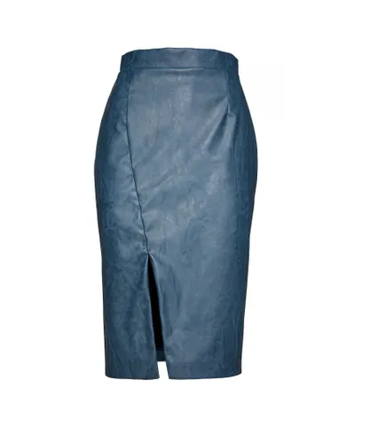 Conquista Womens Indigo Faux Leather Pencil Skirt - Indigo Blue