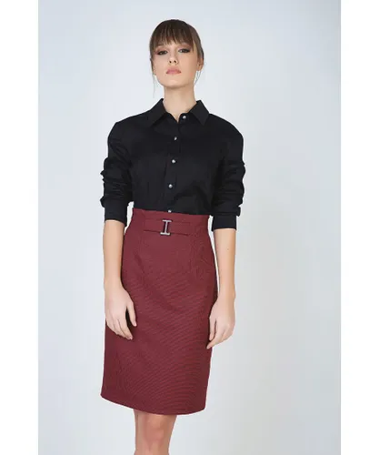 Conquista Womens Pencil Skirt with Belt Detail - Red Polyester/Viscose