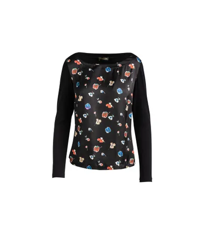 Conquista Womens Poppy Print Long Sleeve Top by - Black Viscose