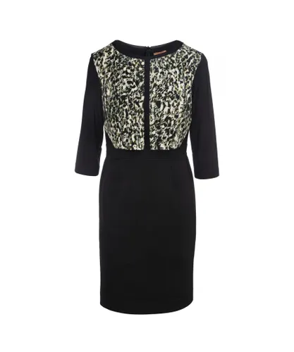 Conquista Womens Straight Dress with Animal Print Detail - Black