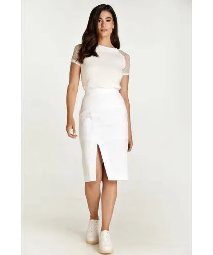 Conquista Womens White Denim Style Pencil Skirt