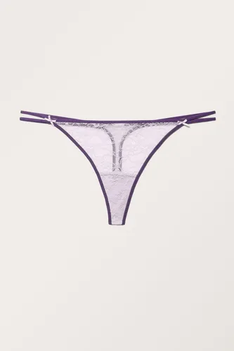 Contrast Low Waist Lace Thongs - Purple