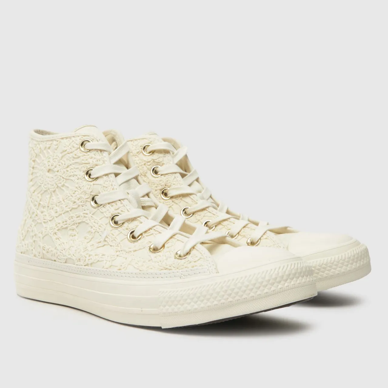 Converse All Star Hi Daisy Cord Trainers In White & Gold