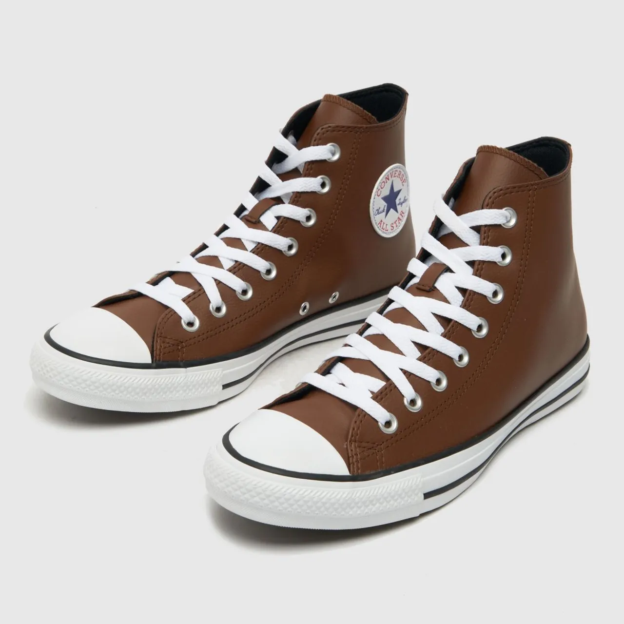 Converse All Star Hi Faux Leather Trainers In Brown